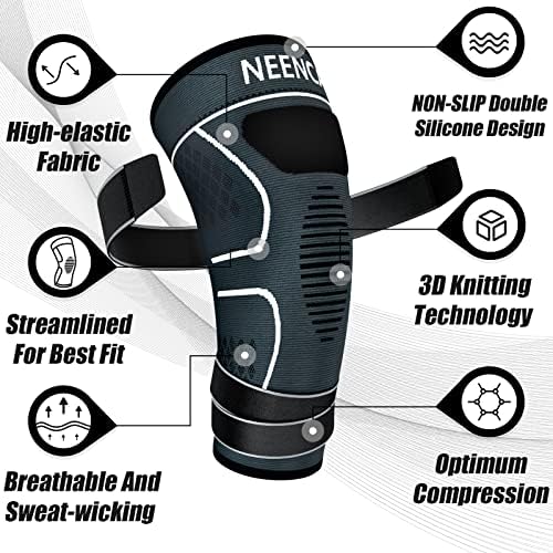 NEENCA Knee Braces for Knee Pain- 2 Pack Knee Sleeves for Pain Relief Set, Knee Compression Sleeves with Adjustable Straps for Best Fit, for Sports, Runner, Meniscus Tear, ACL, Arthritis, Joint Pain..