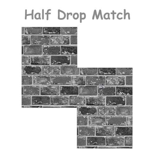 GaliGali Black and Silver Brick Wallpaper, Peel and Stick Wallpaper, Self-Adhesive Classic Antique Texture Rock Wall Paper, Removable Contact Paper for Home Decoration 17.3"x118", No.A07020J-3