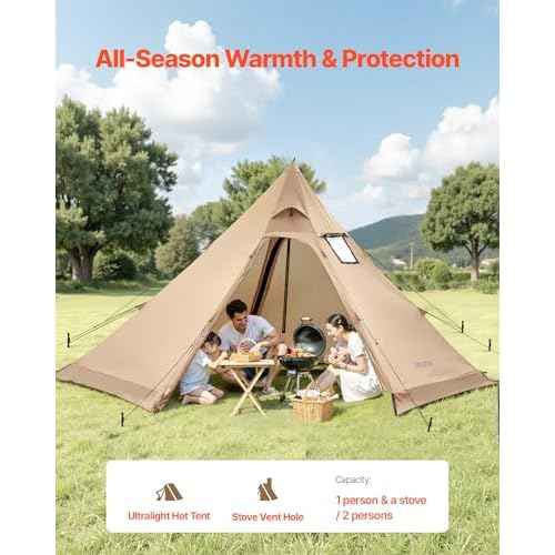 VEVOR Hot Tent, Camping Tipi Hot Tents with Stove Jack, Portable Winter Camping Tents with Snow Skirt, Easy Setup, Waterproof 4 Season Shelter Tents for Fishing Backpacking