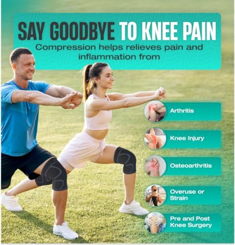Modvel 2 Pack Knee Brace for Women & Men - Workout Knees Compression Sleeve for Knee Pain Relief Joint Support for ACL, Arthritis, Meniscus Tear Knees Brace for Sports, Rodilleras para Gym Fitness