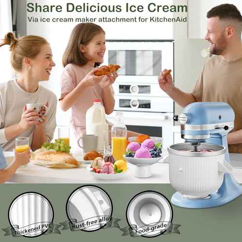 Ice Cream Maker Attachment for KitchenAid Stand Mixer, Ice Cream Bowl Fit for 4.5Qt and Larger Stand Mixers, Ice Cream & Sorbet Gelato Maker Attachment, 2 Quart, White