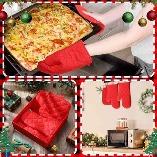 Hoolerry 24 Pcs Blank Sublimation Oven Mitts Set Include Sublimation Pot Holders Bulk DIY Heat Resistance Oven Gloves with Hanging Loops Pads for Christmas Teacher Kitchen Baking Gifts, Red