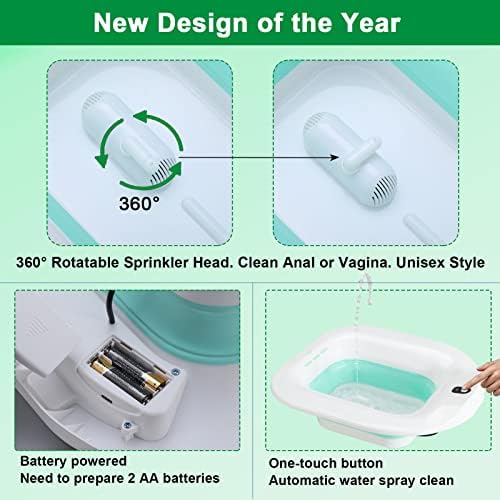 Sitz Bath, Electric Sitz Bath for Hemorrhoids, Sitz Bath for Toilet Seat, Postpartum Care Bowl, Sits Bath Soak Tub for Women Men, Sitz Baths Salts Pan, Butt Bath Basin, Portable, Green