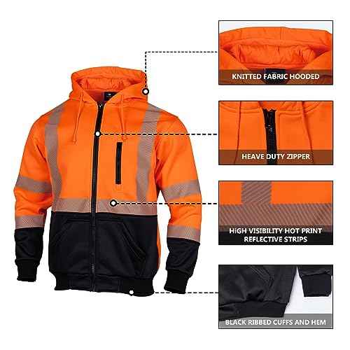 VENDACE High Visibility ANSI Class 3 Reflective Safety Fleece Sweatshirt Hoodie for Men Hi Vis Hoodies Zipper Jacket