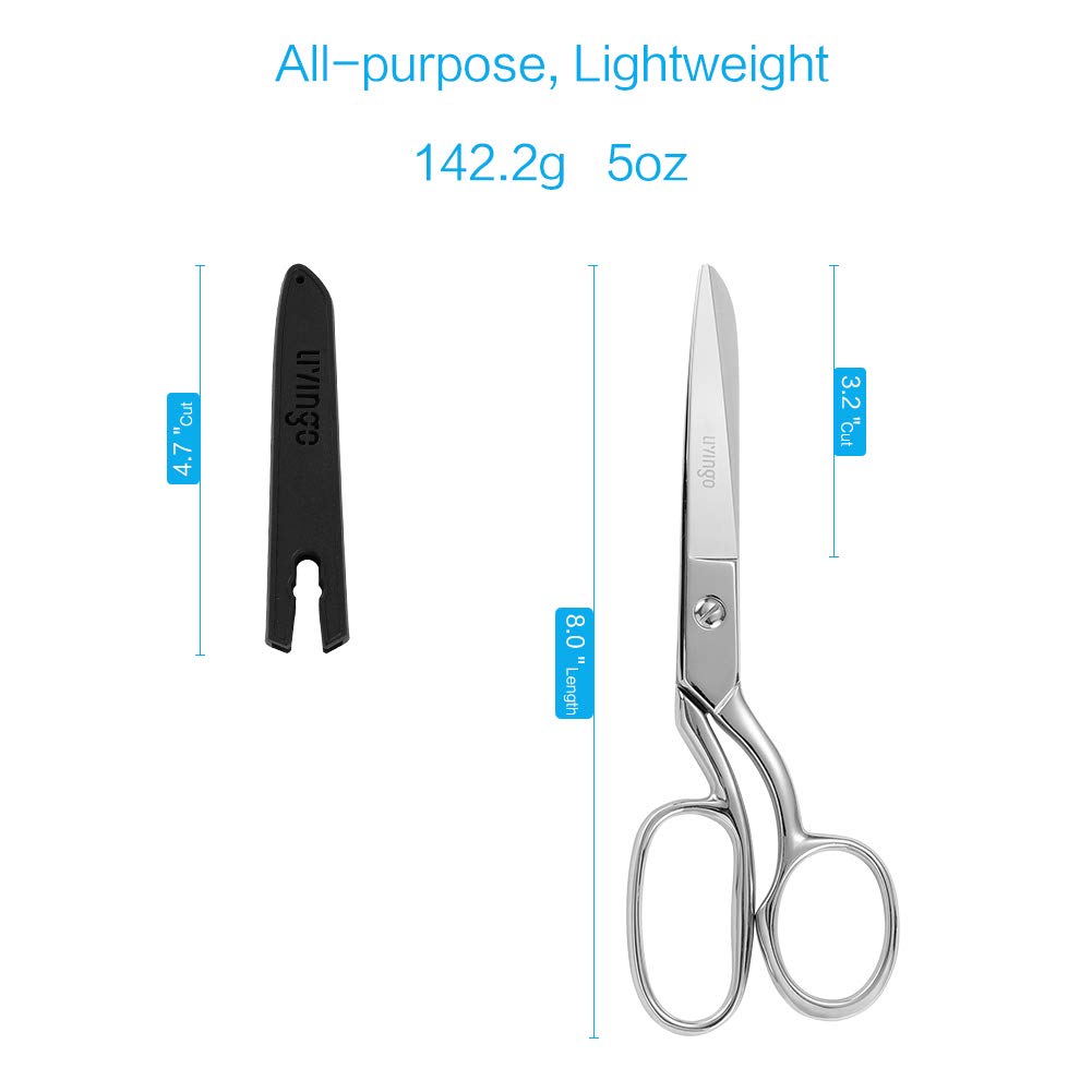 LIVINGO 8" Professional Heavy Duty Tailor Fabric Scissors, Dressmaker Sewing Classic Stainless Steel Ultra Sharp Forged Shears, Bent A-silver