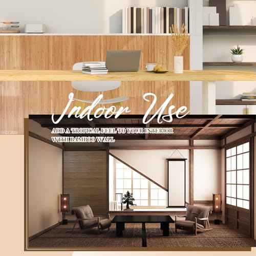 Juexica 1 Pcs Natural Bamboo Wall Panel for Interior Wall 48'' x 96'' Bamboo Covering Renewable Pole Wainscoting Room Divider Decor for Bedroom Living Room Kitchen Island Office (Carbonized)