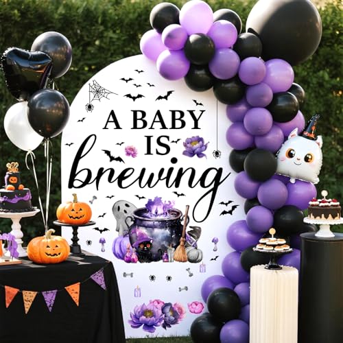 Halloween Party Decal A Baby is Brewing Baby Shower Decals for Balloon Arch Halloween Theme Party Stickers Gender Reveal Balloon Arch Decor Boy Or Girl Backdrop Decals Background Decoration