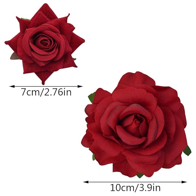Rose Hair Clip Flower Hairpin Brooch Floral Clips, 4 Pcs Fabric Rose Flowers Hair Clips Mexican Hair Flowers Pin up Headpieces for Woman Girl Wedding Party Mother's Day