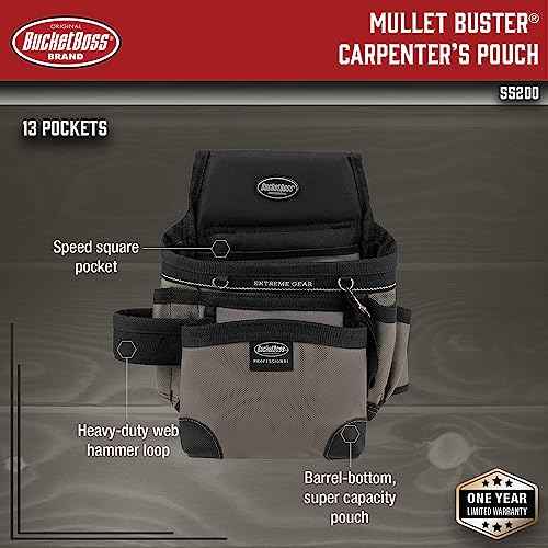 Bucket Boss - Mullet Buster Carpenter¡¯s Pouch, Pouches - Professional Series (55200), Gray
