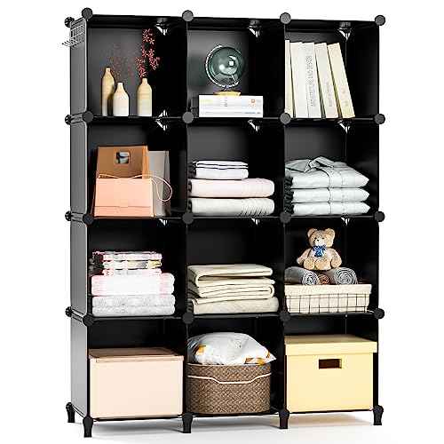 12 Cube Storage Organizer for Clothes, DIY Portable Closet Shelves Clothing Storage for KidsShelves Clothing Storage for Kids