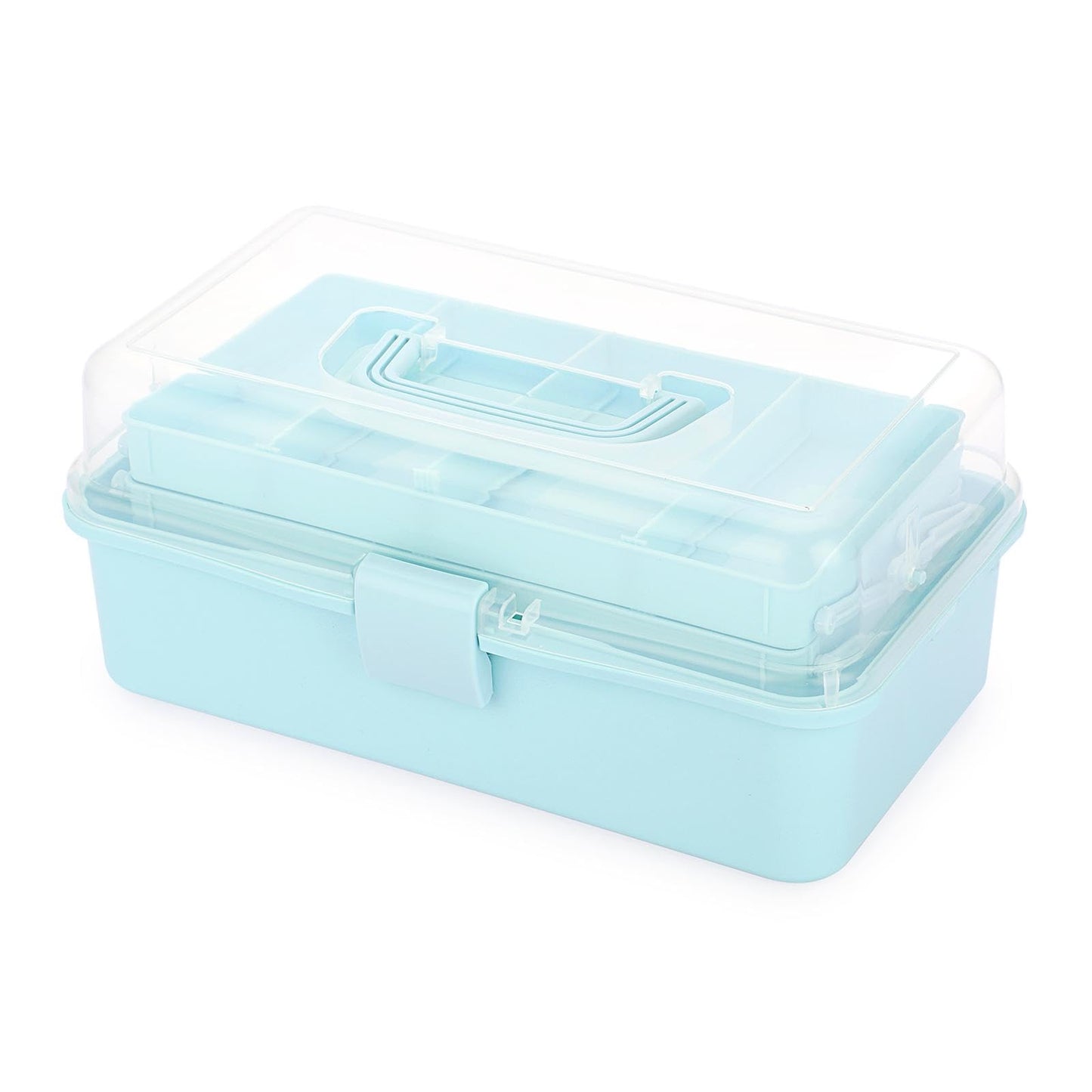 BTSKY 3-Layer Plastic Dividing Storage Box Craft Organizer and Storage with Adjustable Spacers Portable Handled Art Supply Organizer Multipurpose Home Utility Box for Medicine, Sewing(Blue)