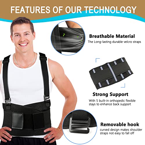 Back Brace for Lower Back Pain Relief - Back Support Belt for Women and Men,Adjustable Removable Suspender Straps,Lower Back Belt for Heavy Lifting Work,Moving and Warehouse Jobs XL/2XL(37"-45")
