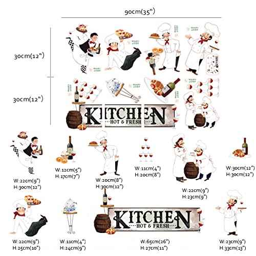 Runtoo Chef Kitchen Wall Art Stickers Wine Food Cooking Quotes Wall Decals Kitchen Dining Room Decor