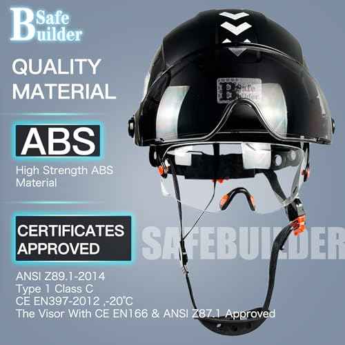Construction Safety Helmet with Build-in Visor ABS Hard Hat with Visor Adjustable Ventilation Hardhats Work Head Protection ANSI/ISEA Z89.1