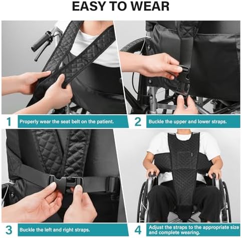 Wheelchair Seatbelt with Pocket Wheelchair Seat Belts for Adults Anti-Slip & Adjustable Wheelchair Accessories Safety Belt for Seniors Elderly, Patients, Anti-Fall Wheelchair Harness Vest