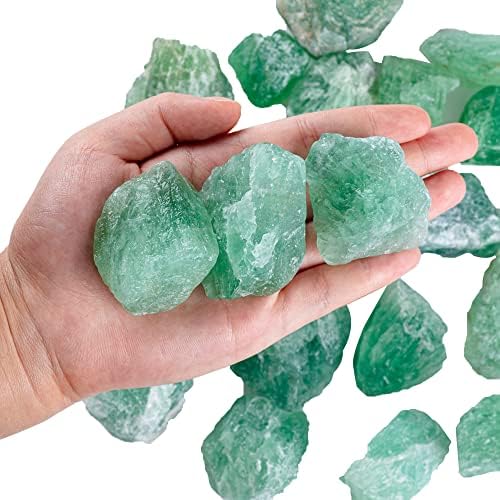1 lb Bulk Green Fluorite Rough Stones Raw Crystals Large 1" Natural Raw Stones Crystal for Tumbling, Cabbing, Decoration, Polishing, Wire Wrapping, Wicca Reiki Crystals Healing