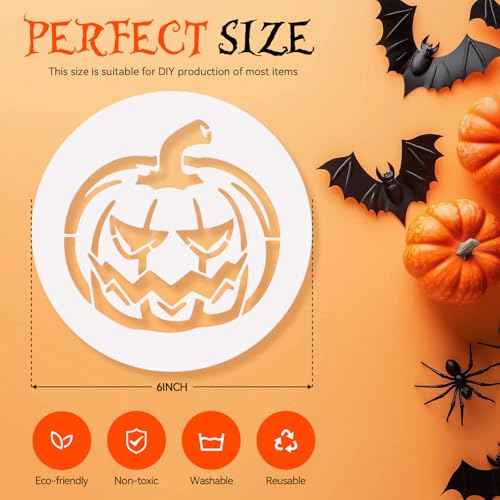 48 Pieces Halloween Stencils for Painting, 6 Inch Reusable Plastic Halloween Pumpkin Painting Stencils Ghost Bat Witch Spider Pumpkin for Crafts Pumpkin Carving Wood DIY Wall Art Halloween Decoration