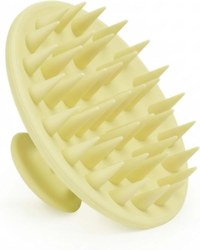 Silicone Scalp Massager Shampoo Brush, Scalp Brush for Hair Growth & Dandruff Removal, Hair Scrubber Scalp Stimulator Exfoliator Brush with Soft Bristles for Wet Dry Scalp Care (Light Yellow)