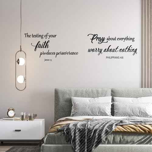 Generic 12 Pieces Bible Verse Wall Stickers,Inspirational Quotes Christian Wall Decals,Scripture Wall Decals,Peel and Stick,Motivational Wall Decal for Living Room Bedroom Bathroom Office, Black