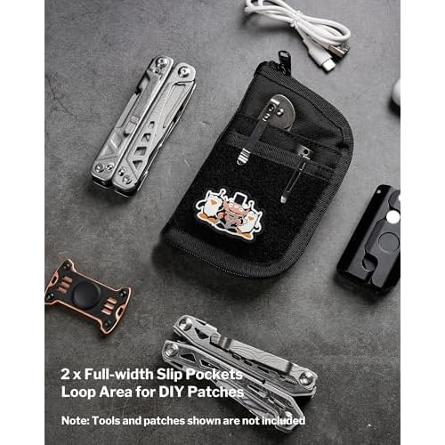 VIPERADE VE10 EDC Pouch Small Pocket Tool Pouch with 10 Compartments, Men's Pocket Organizer for Multitools, EDC Organizer with Patches Area for DIY