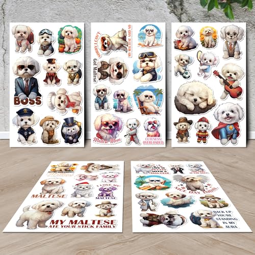 Maltese Stickers 50 Pieces Vinyl Waterproof Decal for Laptop Water Bottle Phone Car Window Bike Motorcycle Stakeboard Scrapbook Malteses Sticker Gifts for Kid Teen Adult