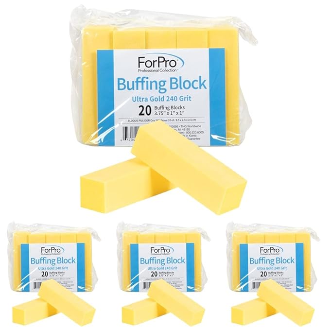 ForPro Ultra Gold Buffing Block, 240 Grit, Four-Sided Manicure & Pedicure Nail Buffer, 3.75” L x 1” W x 1” H, 20-Count (Pack of 4)