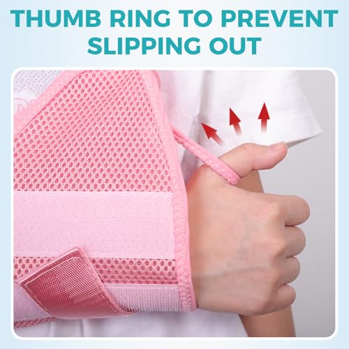 Kids Upper Extremity Sling, Breathable & Comfort Arm Sling Shoulder Immobilizer，Adjustable Arm Sling for Elbow Injury(Pink-XS)