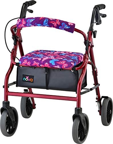 Nova Joy Rollator Walker Seat and Backrest Cover Set - Removable Washable Fabric Cushion Covers for Standard Rolling Walkers - Style/Comfort Upgrade - Essential Mobility Accessory - Purple Butterflies