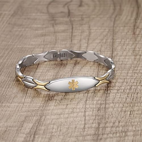 LinnaLove 7 1/2 inch Medical Alert Bracelets for women Stainless Steel Fashion Medical Bracelets Personalized Engraving