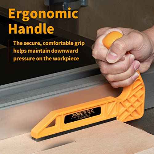 POWERTEC L Shape Push Stick for Table Saws, Router Tables, Jointers, Ergonomic Handle Table Saw Push Stick, Woodworking Table Saw Safety Accessories for Hand Protection, 1PK (71452)