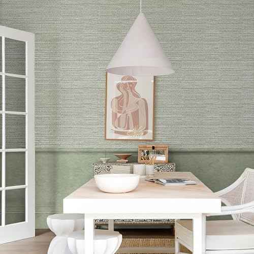 Grasscloth Peel and Stick Wallpaper 17.3" x 60" Renter Friendly, Neutral Textured Grassweave Wallpaper Self Adhesive Removable for Bathroom Bedroom