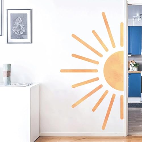 Boho Half Sun Wall Art, Removable Vinyl PVC Waterproof Sun Clings for Bedroom and Living Room Decor