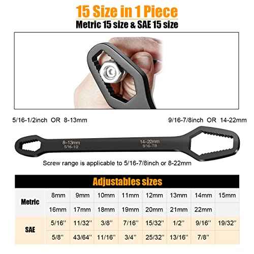 2pcs Black Universal Wrench,8-22mm Universal Torx Wrench,Double-ended Self-tightening Adjustable All in One Tool