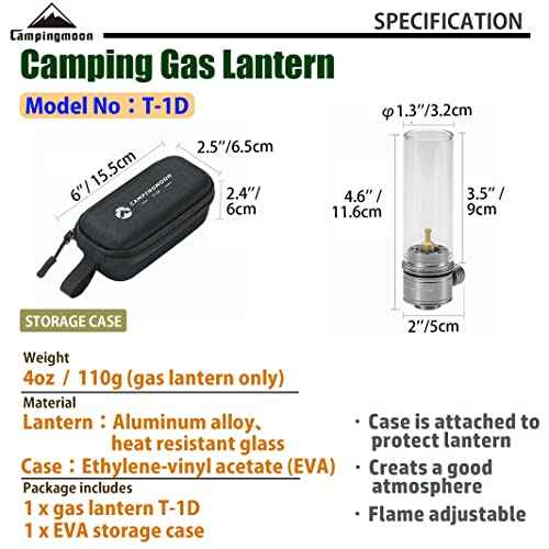 CAMPINGMOON Gas Candle Lantern w/ EN417 Lindal Valve Standrad Camping Canister T-1D