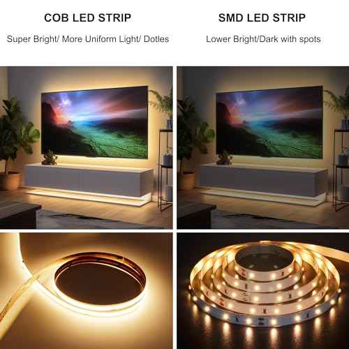 65.6ft COB LED Strip Light Warm White, High Bright LED Strips with 320LEDs, RF Remote and UL Power Supply, 3000K Dimmable LED Lights for Bedroom,Kitchen, DIY Home Decoration, 2 Rolls of 32.8ft