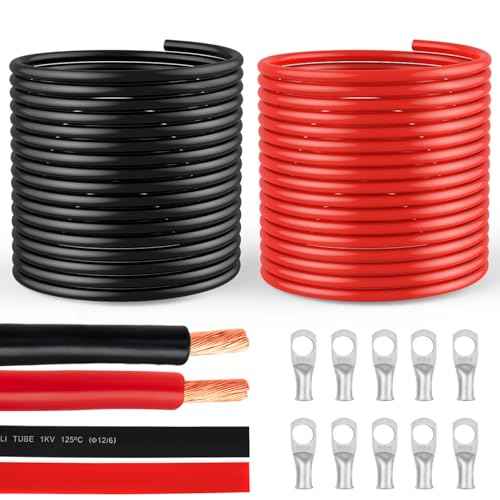 6 Gauge Wire 6 Awg Wires 20 FT Black + 20 FT Red, 6 Gauge Battery Cable 6awg Marine Wires, 6awg Copper Wire Welding Cable Standard with Cable Lugs Terminal Connectors and Heat Shrink Tube