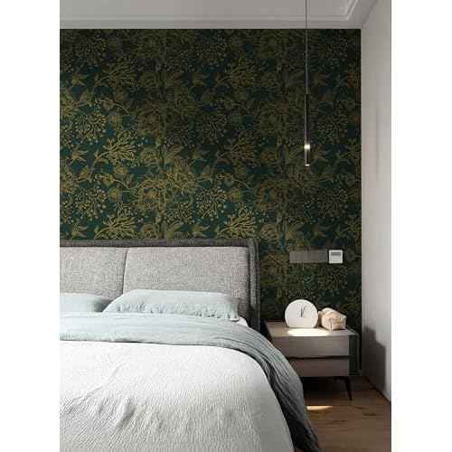 Safiyya Peel and Stick Wallpaper Boho Floral Contact Paper 78.7" x 17.3" Gold and Dark Green Wall Paper Modern Self Adhesive Removable Wallpaper for Bedroom Bathroom Vinyl Rolls