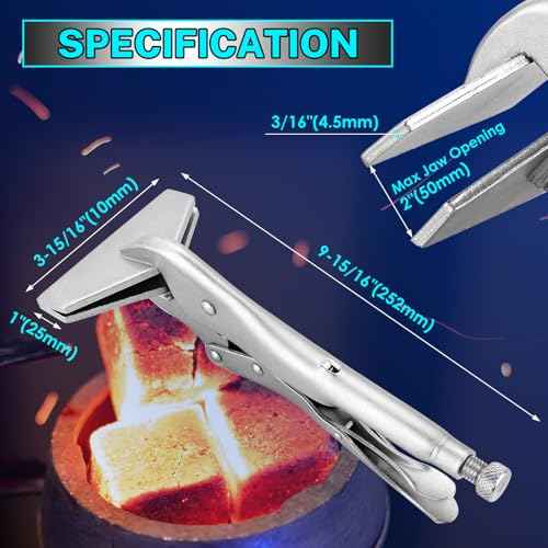 NATGAI 2 Pack 10 Inch Locking Sheet Metal Clamp, Welding Pliers with Adjustable Opening, Nickel Plated Carbon Steel Duckbill Locking Plier for Metalworking, Sheet Metal Bending and Clamping (2 Pack)