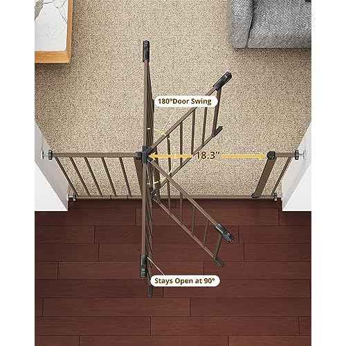 InnoTruth 28.9-42.1" Baby Gate with Door for Dogs, 30" Tall Pressure Mounted Dog Gates for The House Expandable One-Hand Open, Easy Step Walk Through Dual Lock Durable Metal Safety Pet Gates, Brown