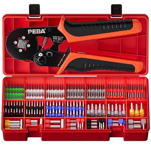 PEBA Ferrule Crimping Tool Kit, Ratchet Ferrule Crimper for AWG28-7 & 21 Sizes Wire Ferrules Terminals for Electrical Wiring/DIY Terminals | Self-Adjusting Square Pliers - Copper Ferrule Kit