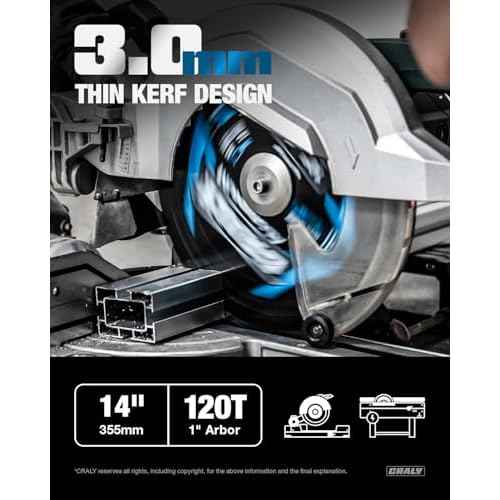 CRALY 14 Inch 120 Teeth Aluminum and Non-Ferrous Metal Cutting Circular Saw Blade, 1 Inch Arbor, Carbide Tipped, Thin Kerf, Black Ice Coating, for Medium Aluminum, Plastic, Composite(C14120AL)