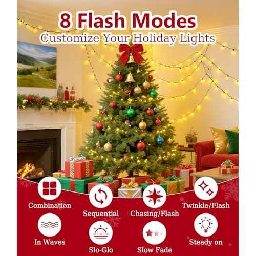164FT 1000LED Warm White Christmas Lights Outdoor with 8 Modes, IP44 Waterproof Plug in Christmas Tree Light Fairy String Lights for Christmas, Patio, Garden, Indoor Outdoor Decor
