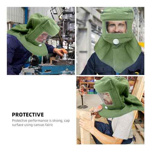 Sand Blasting Hood Cap, Shawl Cap Sandblaster Mask Anti Wind/Sandblaster Tools with Mask Breathing Valve, Dust Protective Face Mask Neck Protector, Green