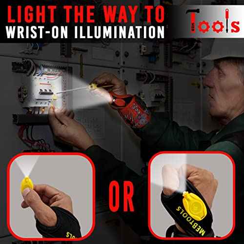 Magnetic Wristband with Flashlight and Tape Measure ? Screw, Drill Bit, and Nail Holder with 20 Strong Magnet Pieces Increases Convenience for DIY, Carpenters, Mechanics, and More by MEBTOOLS
