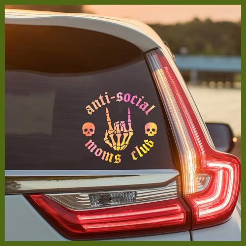 Anti-Social Mom Club Skull Decal, Aesthetic Skeleton Car Window Decals, 6 Inches UV DTF Tranfer Car Stickers, Halloween Weatherproof Car Truck Window Bumper Sticker, Car Decals for Boy Girl