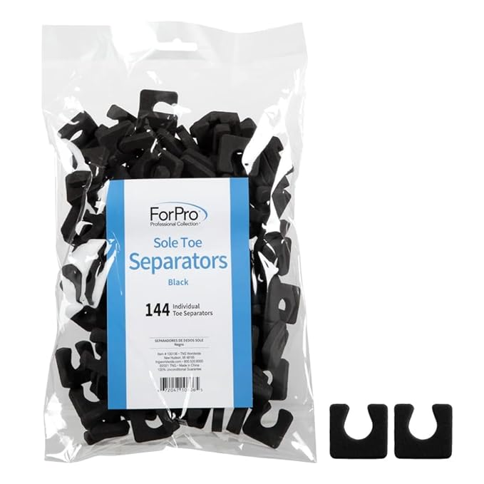 ForPro Sole Toe Separators - Black Luxurious Foam Separators - Individual Toe Separators for Pedicures â€“ 144-Count