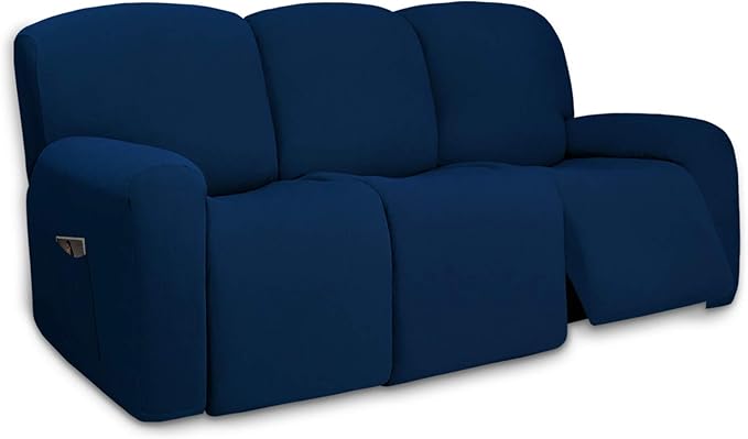 PureFit Super Stretch 3 Seats Recliner Chair Sofa Couch Cover with Pocket – Non Slip Soft Sofa Slipcover, Washable Spandex Reclining Furniture Protector for Kids, Pets (Recliner Sofa, Navy)