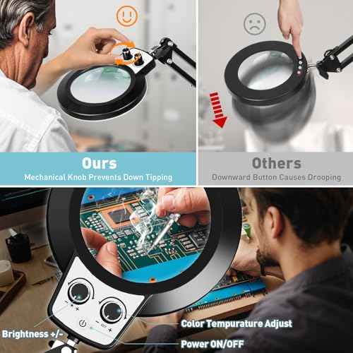 Helping Hands Soldering Station, 10X Magnifying Glass with Light and Stand, Infinite Color Stepless Dimming, 12 * 8 Inches Non-Slip Metal Base Magnifier Lamp for Welding Repair Hobby Craft