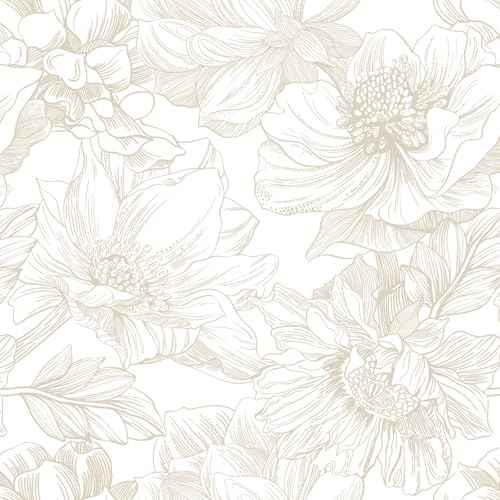 Ismoon Large Floral Peel and Stick Wallpaper Boho Beige Contact Paper 17.3inx6.5ft Neutral Wall Paper Removable Self Adhesive Wallpaper Bedroom Cabinet Bathroom Waterproof Mural Wall Decor Vinyl Roll