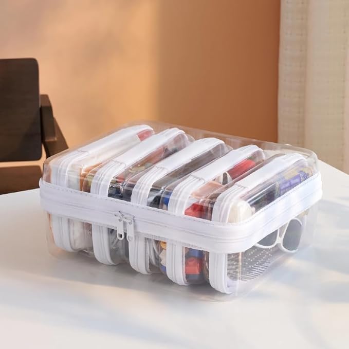 6 pcs Zipper Pouches, Hard Shell Toiletry Bag, Stackable Travel Organizer, Cosmetic Bags, Transparent Diaper Bag, Storage Cases (Tall M + 5S)